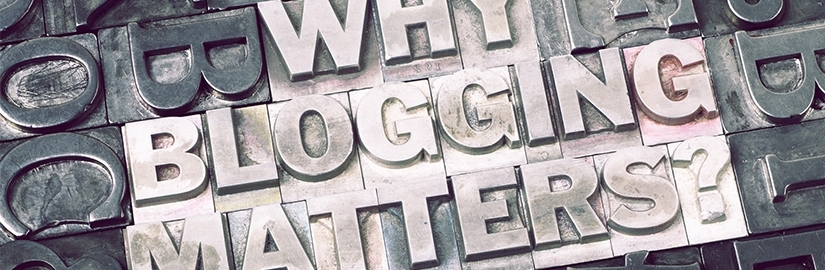 Why every e-commerce business needs a blog Blogging title image with sketches of mobile phones, laptops and books